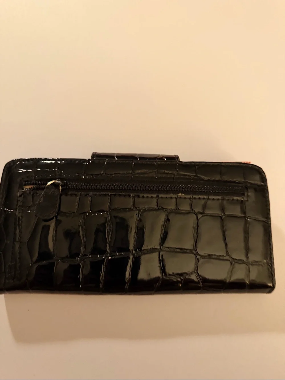 Liz Claiborne Black Croc-Embossed Wallet with Gold Plaque Accent